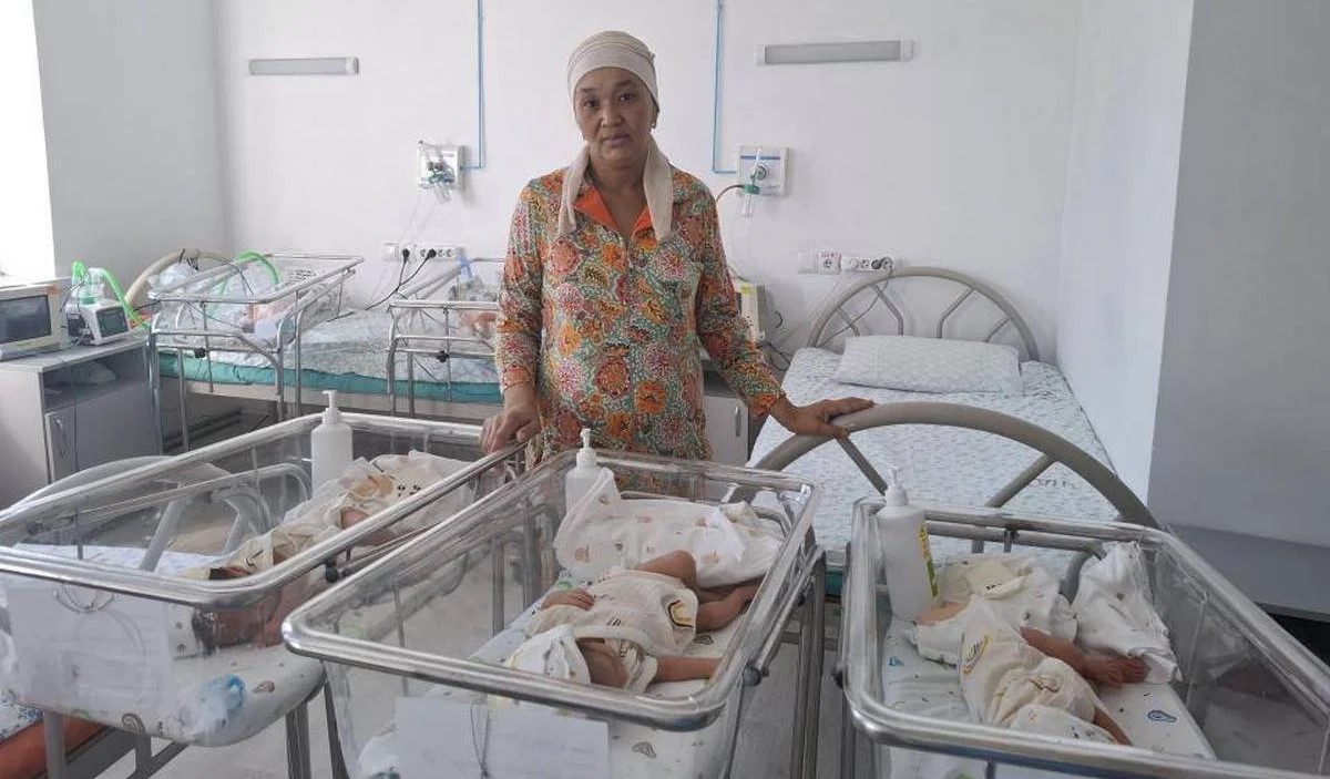 A grandmother of five in Kazakhstan gave birth to triplets.