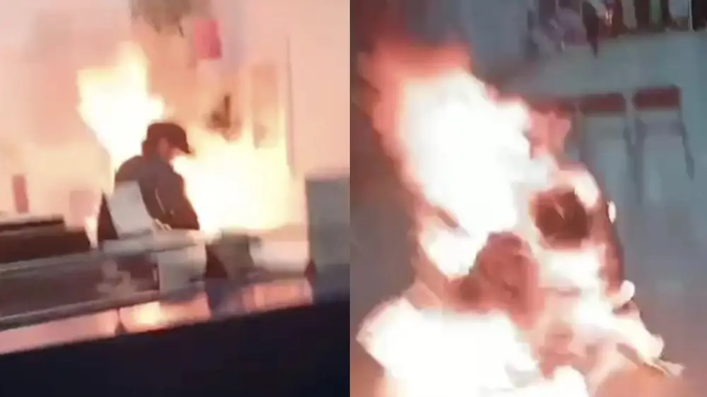 A man set himself on fire at Almaty airport and was hospitalized in serious condition.