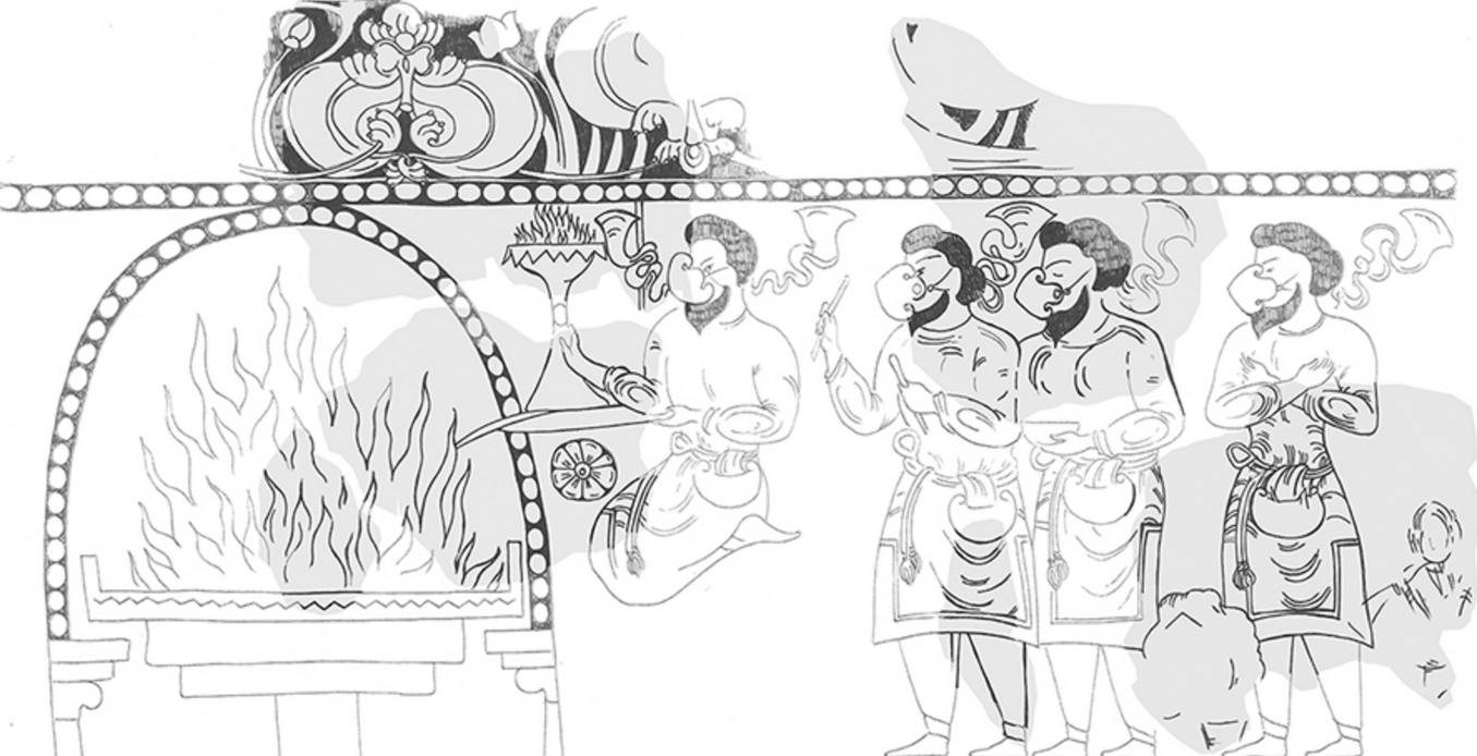 An ancient painting depicting a fire-worshipping ritual has been discovered in Tajikistan.