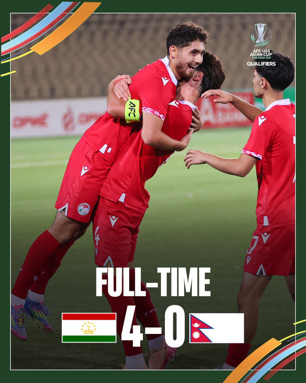 Tajikistan's U-23 team defeated Nepal in their opening match of the 2026 Asian Cup qualifiers.