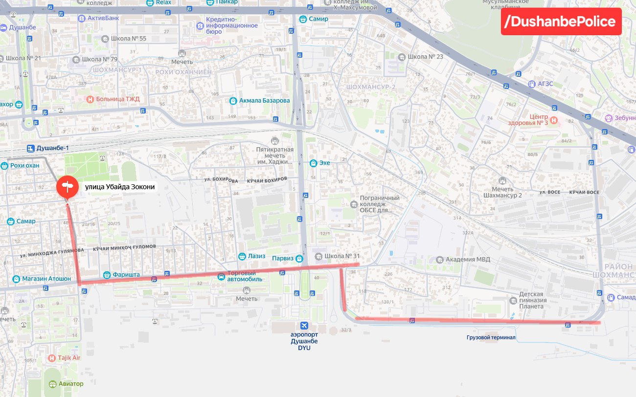 Traffic on M. Mastonqulov Street in Dushanbe is temporarily restricted due to construction work.