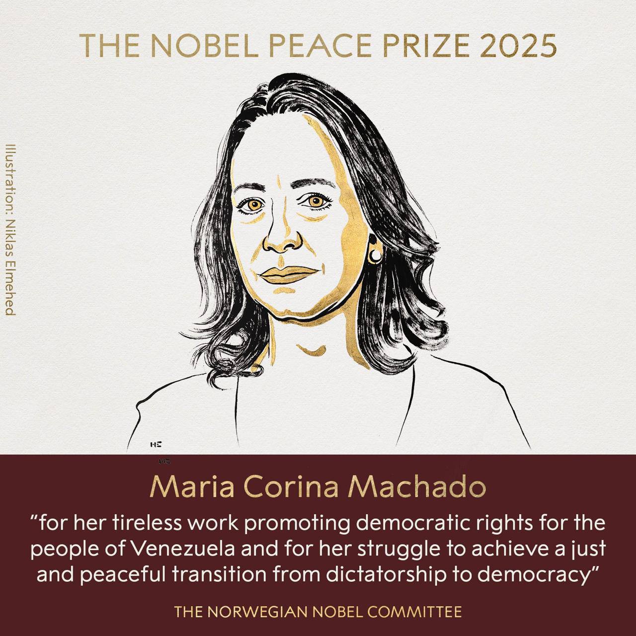 Venezuelan politician María Corina Machado has been awarded the 2025 Nobel Peace Prize.