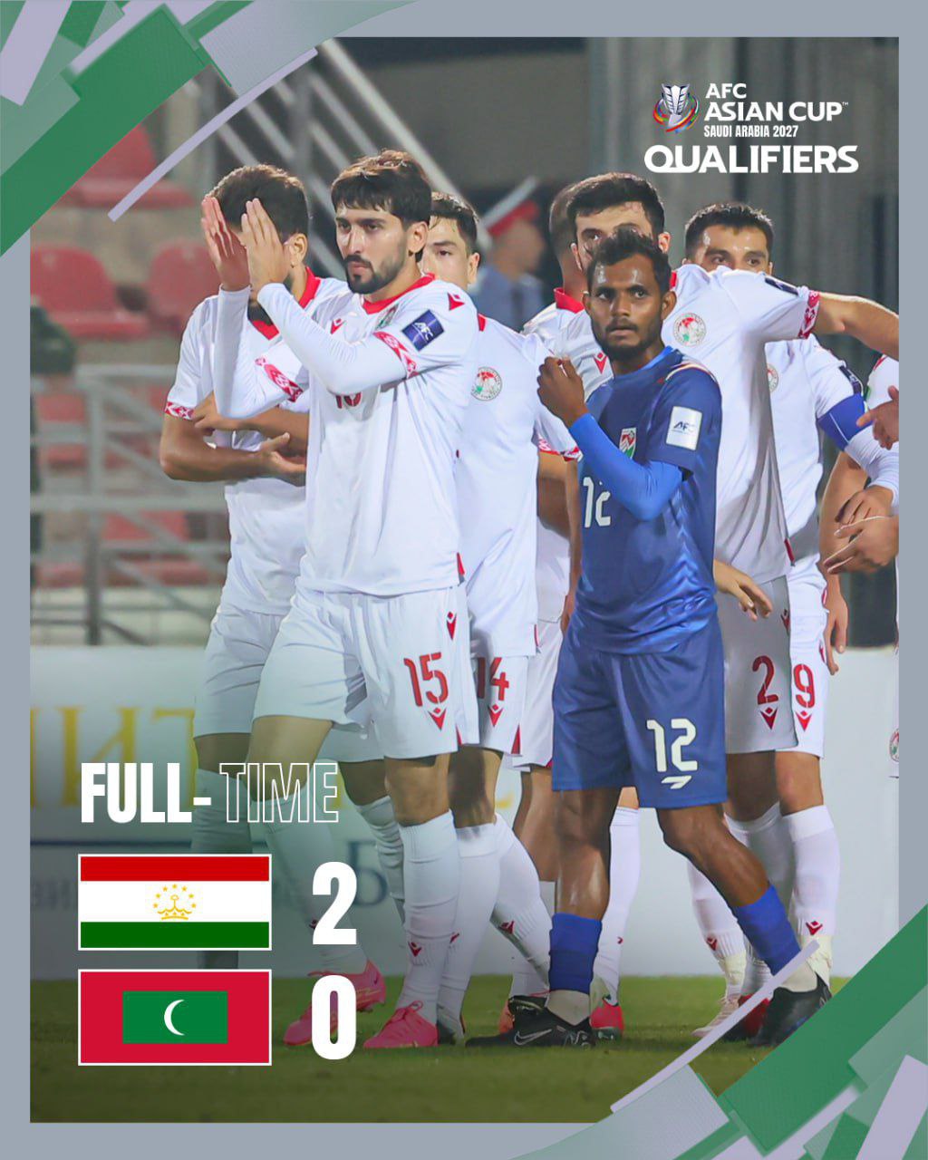 The Tajikistan national team defeated the Maldives in the third round of the 2027 Asian Cup qualifying tournament.
