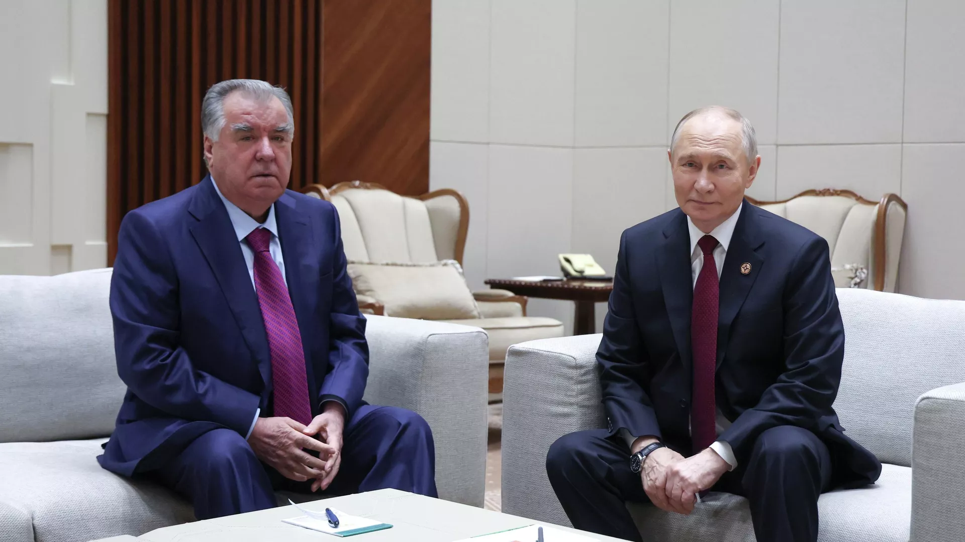 Emomali Rahmon and Vladimir Putin discussed cooperation and security on the sidelines of the CSTO summit.
