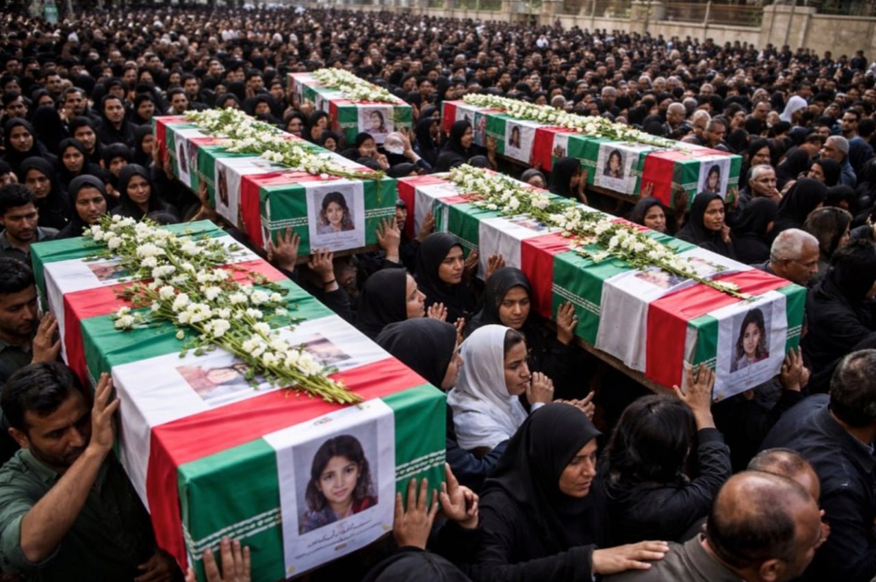 Funerals for 165 people killed in the school attack were held in Minab.