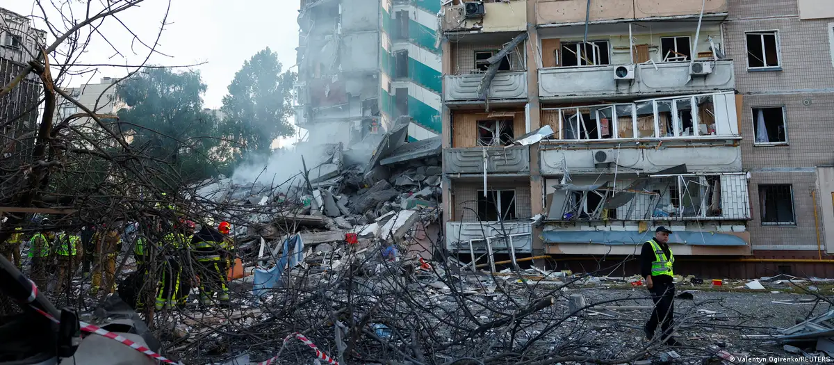 Russia has launched a massive attack on Kyiv, with fires raging and searches under rubble.