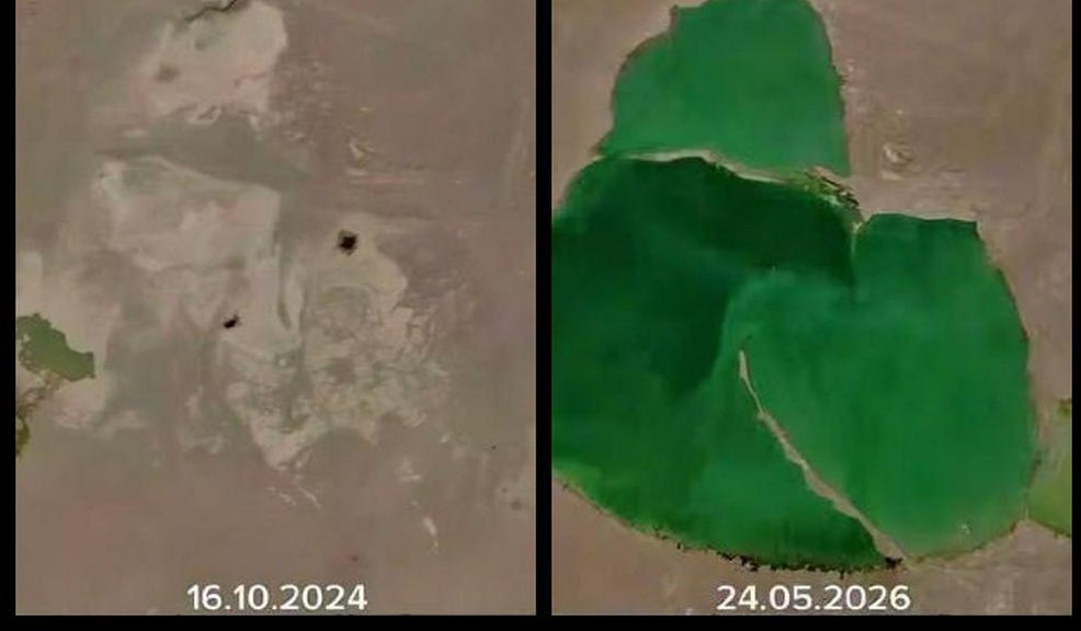 A lake with an area of ​​80 km² appeared in the Kyzylkum desert after heavy rains