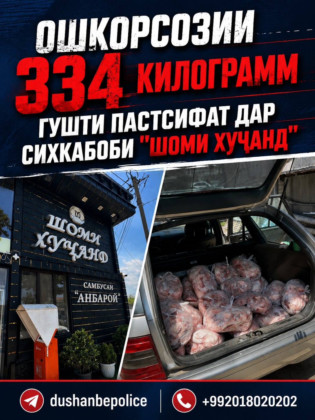 334 kg of poor-quality meat was confiscated from a kebab shop in Dushanbe.