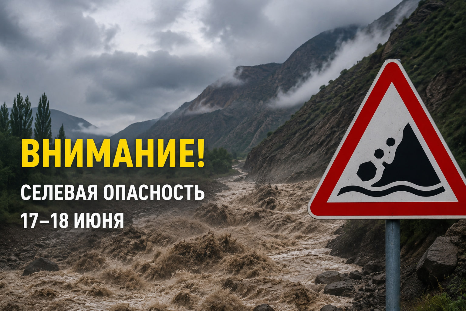 A mudflow warning has been issued in Tajikistan for June 17–18.