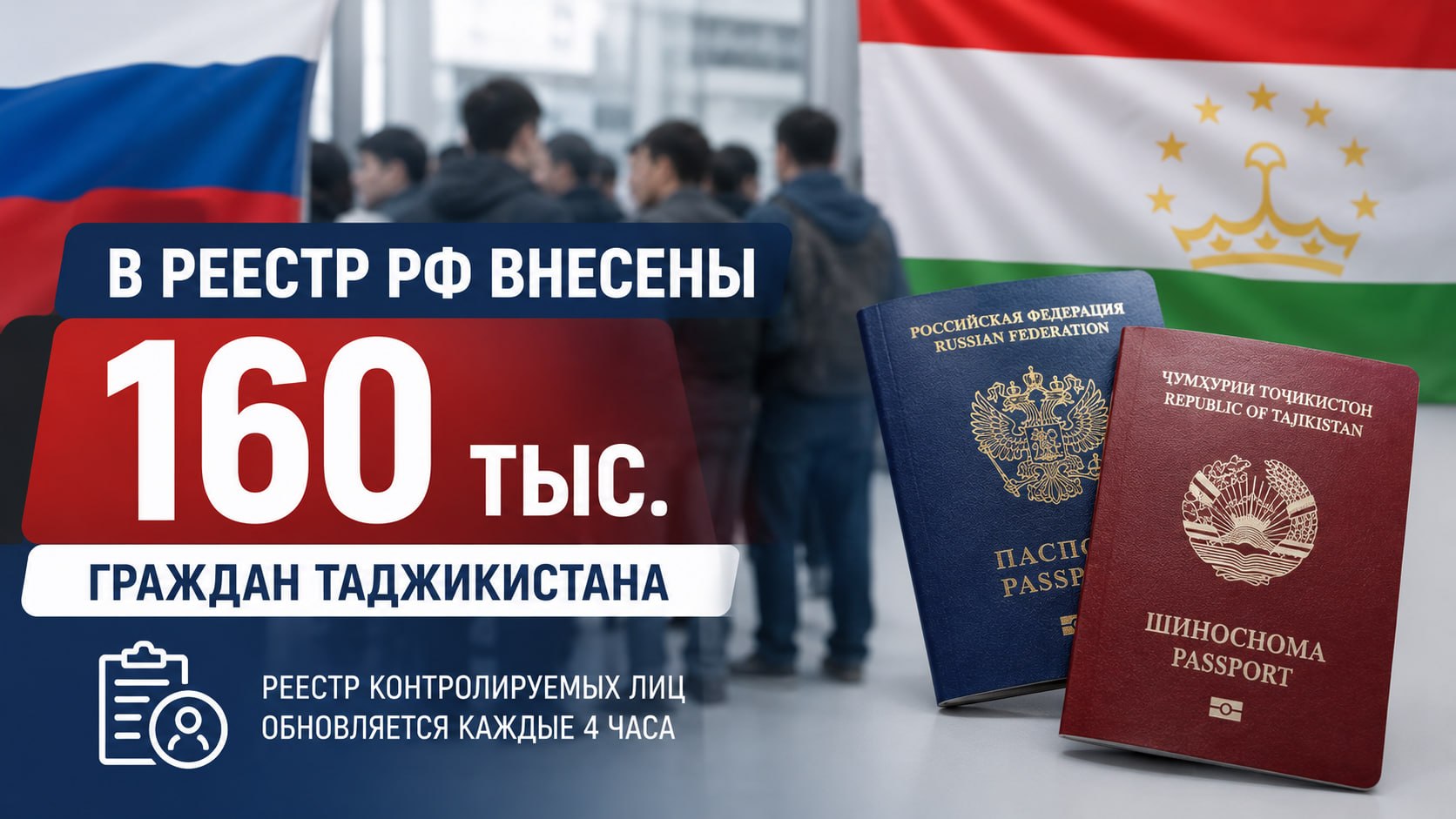 160,000 Tajik citizens have been added to the register of controlled persons of the Russian Federation.