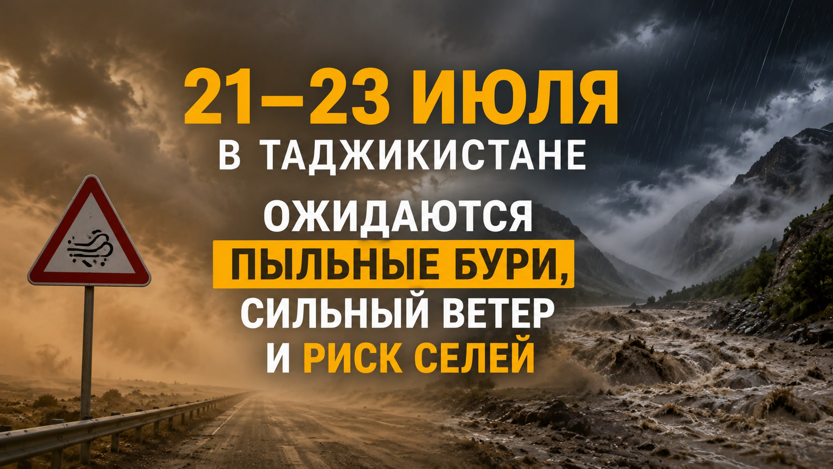 Dust storms, strong winds, and the risk of mudslides are expected in Tajikistan on July 21–23.