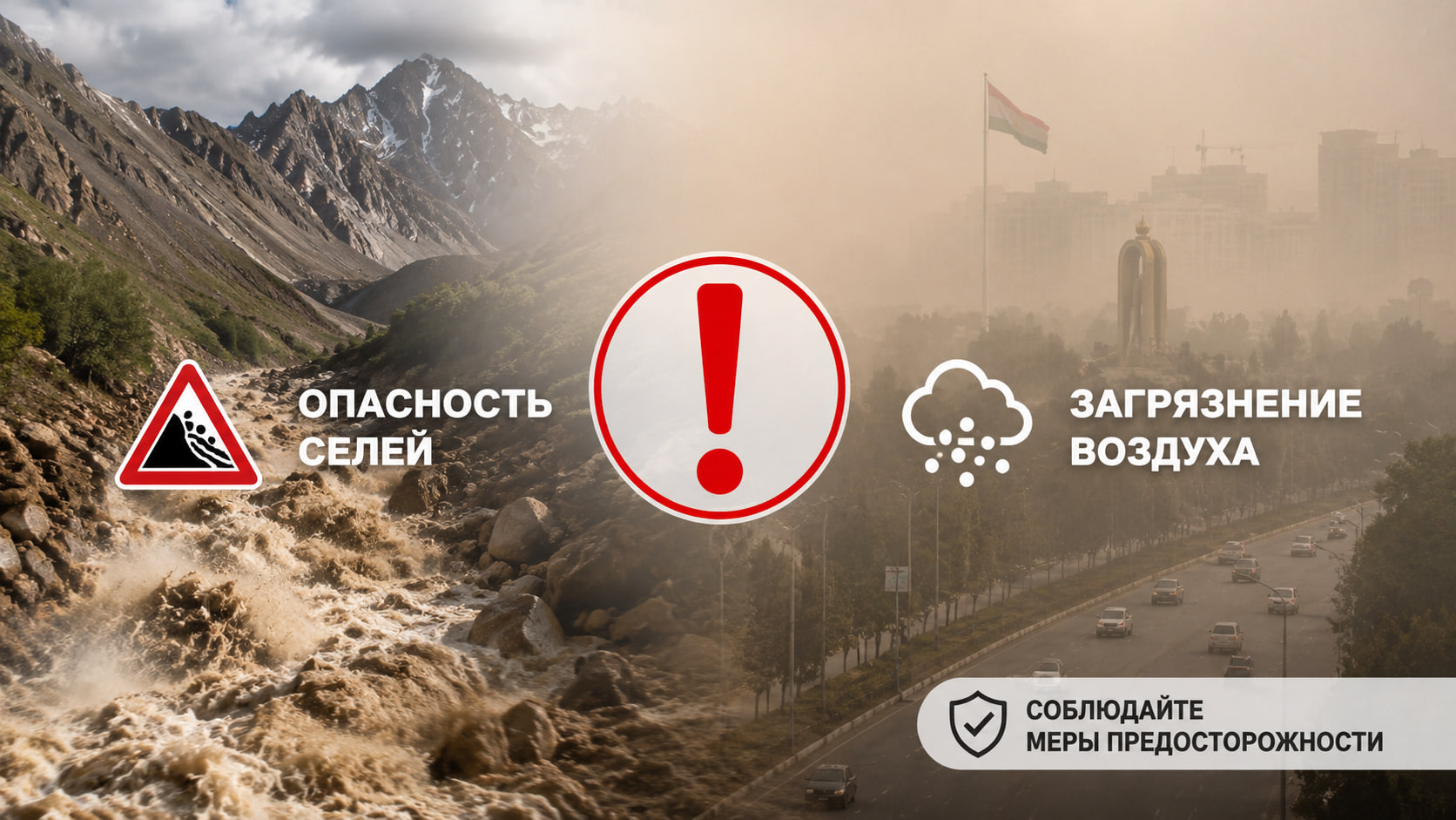 The risk of mudflows and dust haze persists in several regions of Tajikistan.